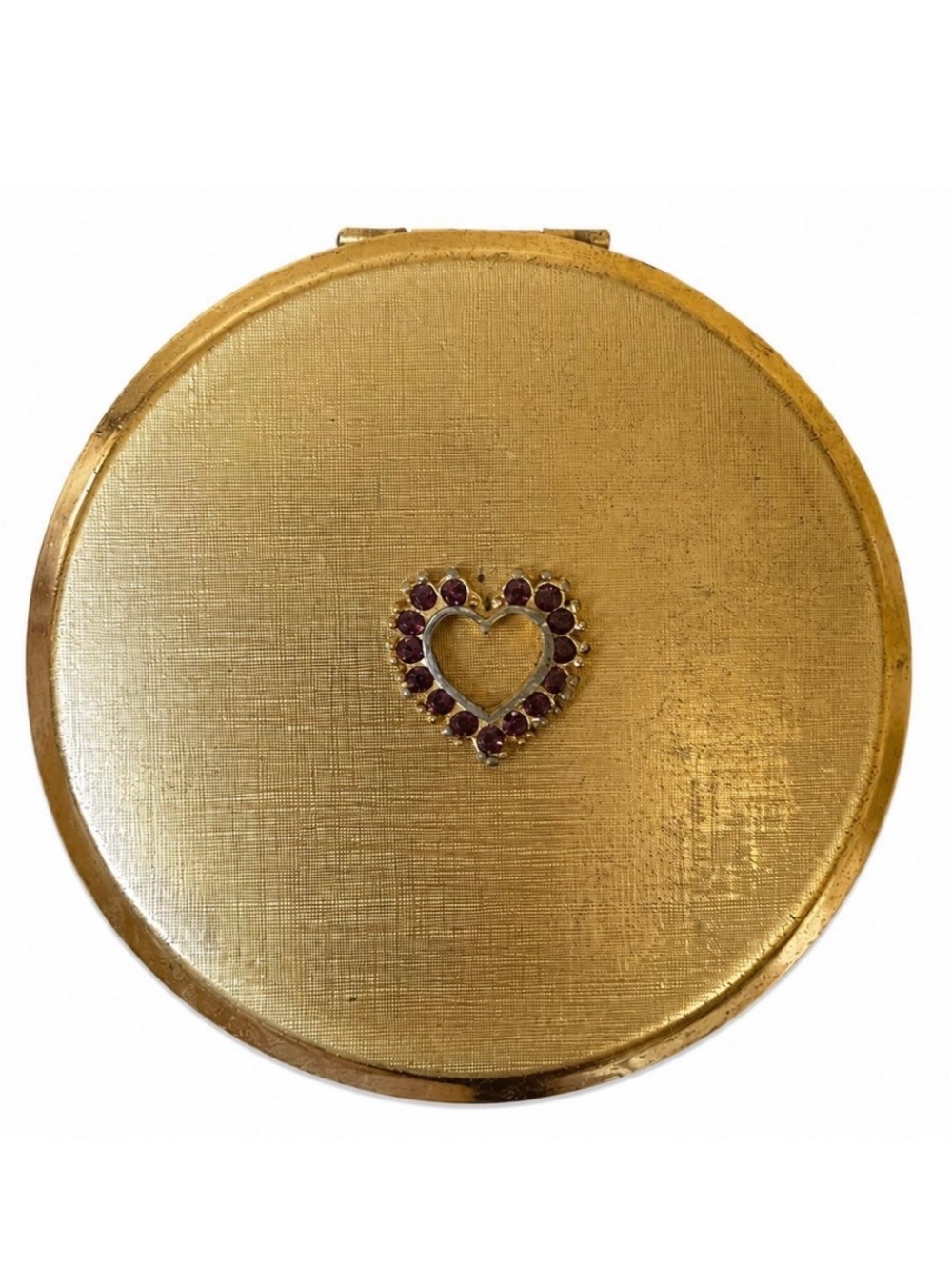 Vintage Stratton England Gold Tone Powder Compact Mirror with Rhinestone Heart